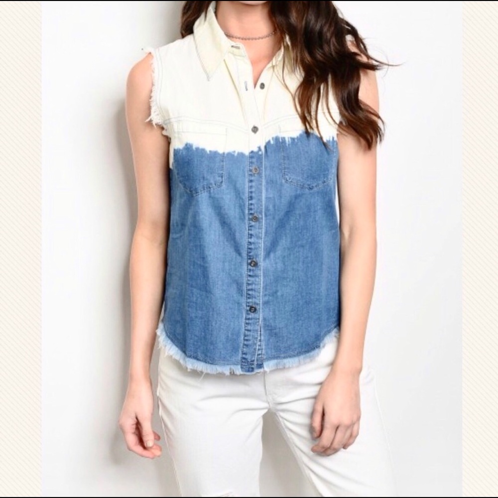 Abigale chambray bleach dip distressed button top